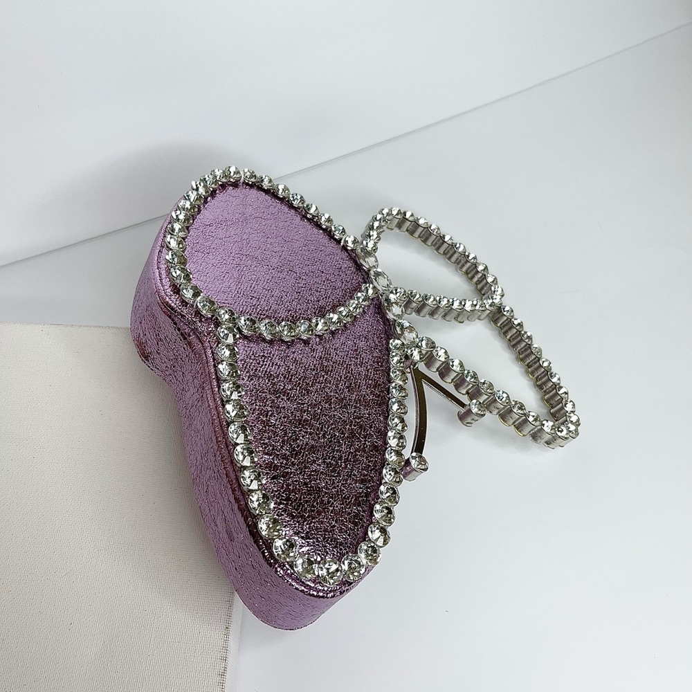 Crystal-Butterfly Trim evening Clutch Bag - Lilac - Picture 3 of 4